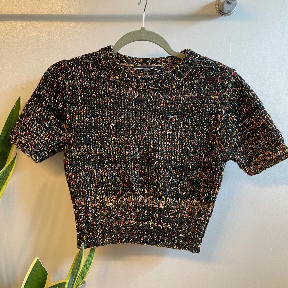 Blue Blush Black Speckled Sweater Crop Top | M